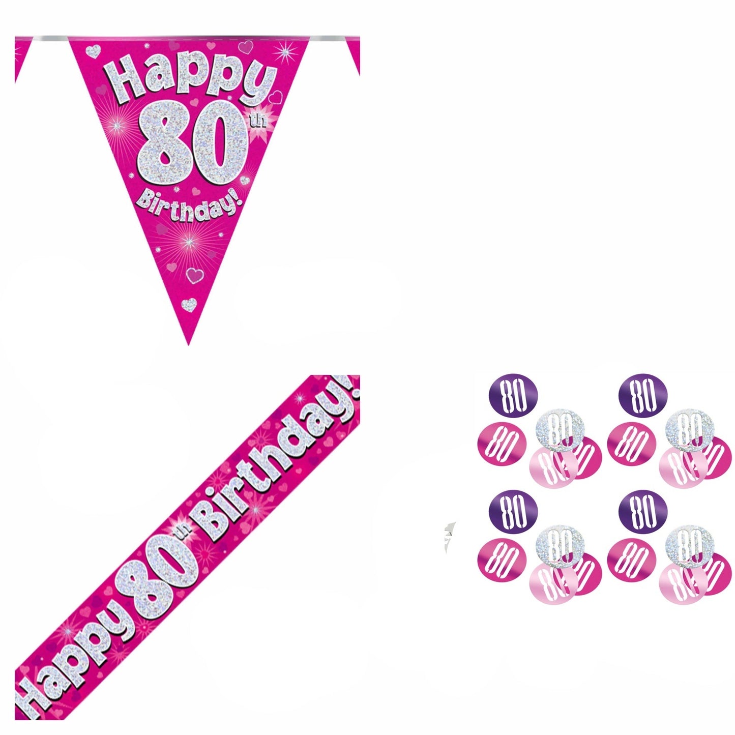 Pink Hearts Bundle A Banner, Bunting, Confetti Ages 1 to 90