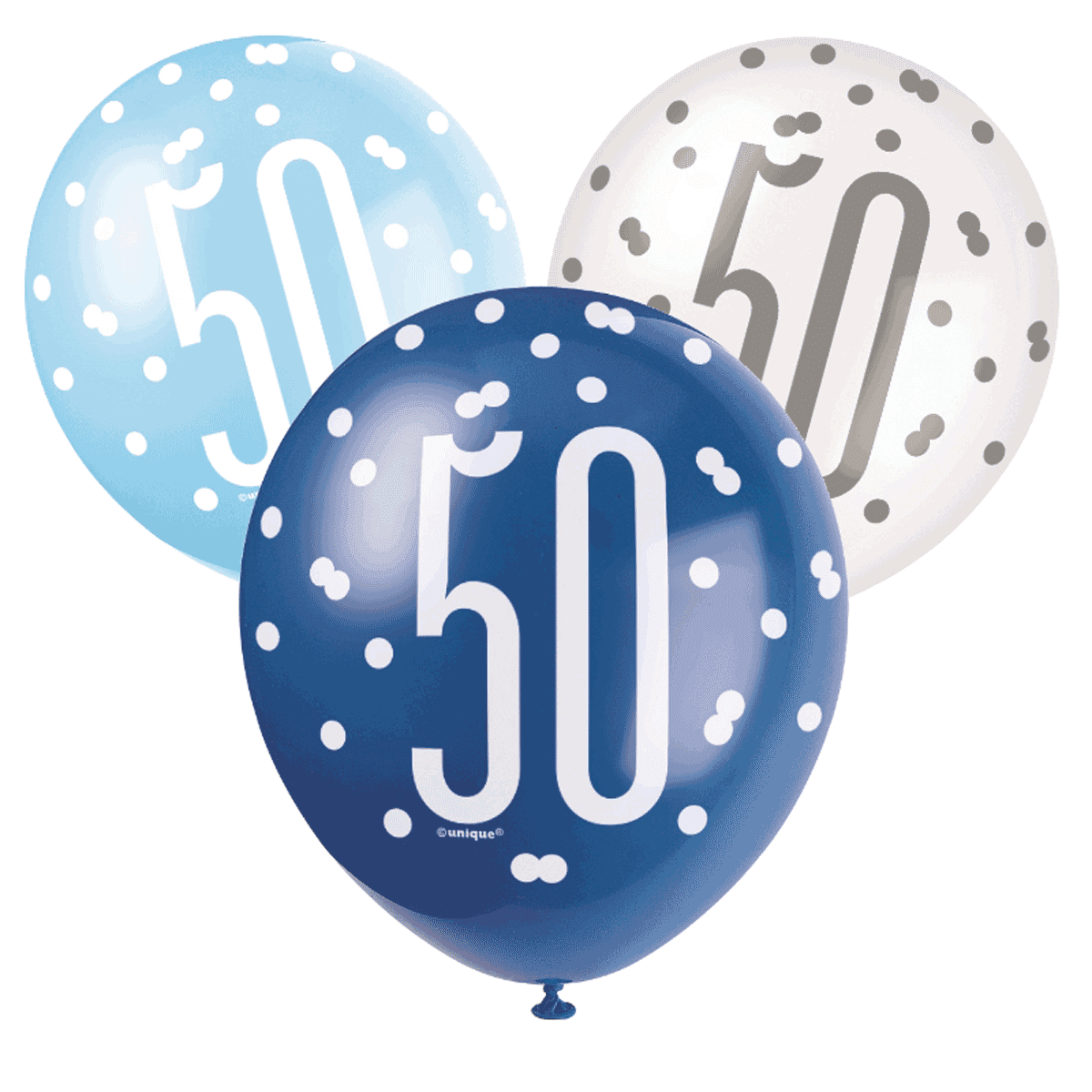 Blue, Silver, & White Latex Balloons 50th