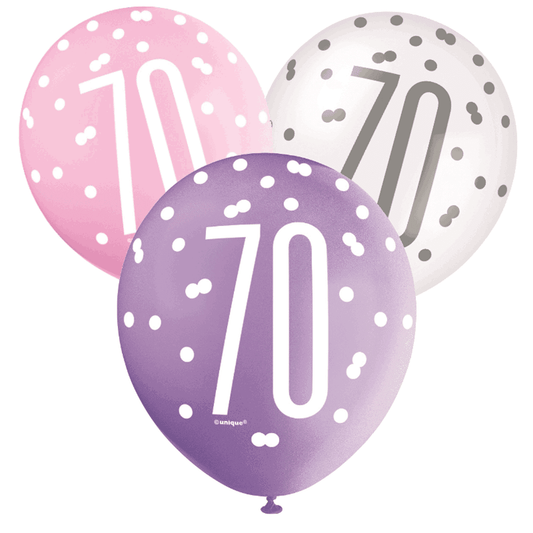 Pink, Lavender & White Latex Balloons 70th