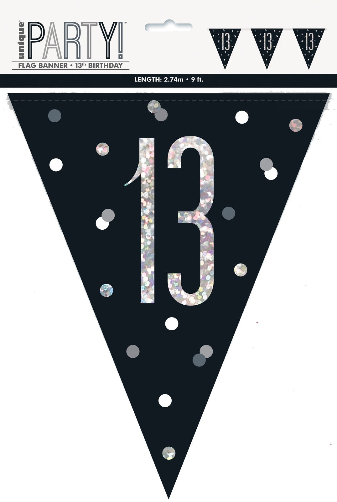 Black & Silver Prismatic Plastic Flag Banner 13th