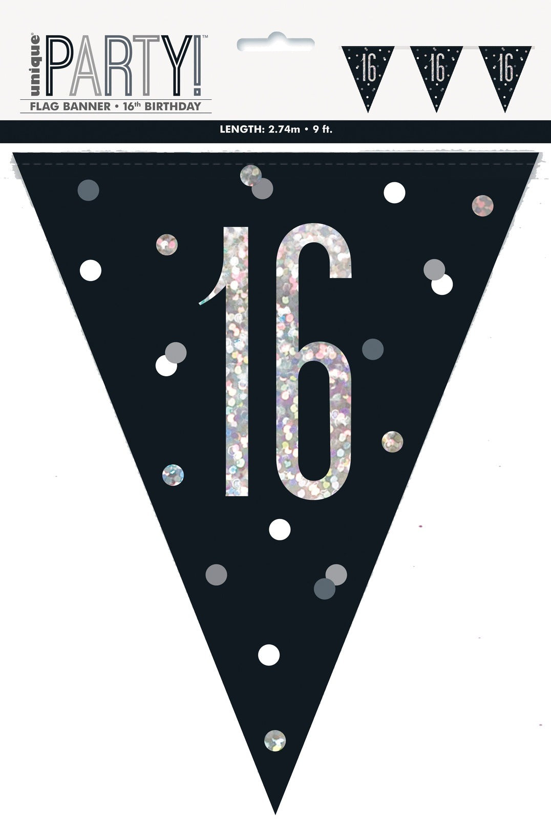 Black & Silver Prismatic Plastic Flag Banner 16th