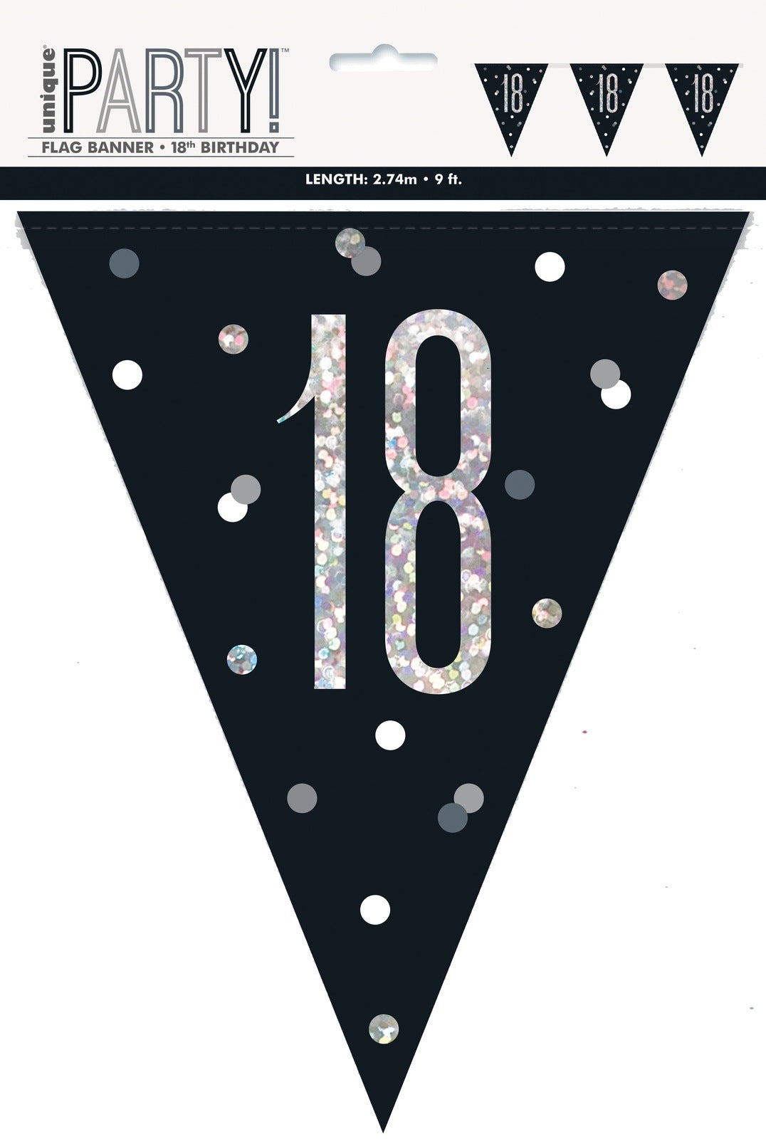 Black & Silver Prismatic Plastic Flag Banner 18th