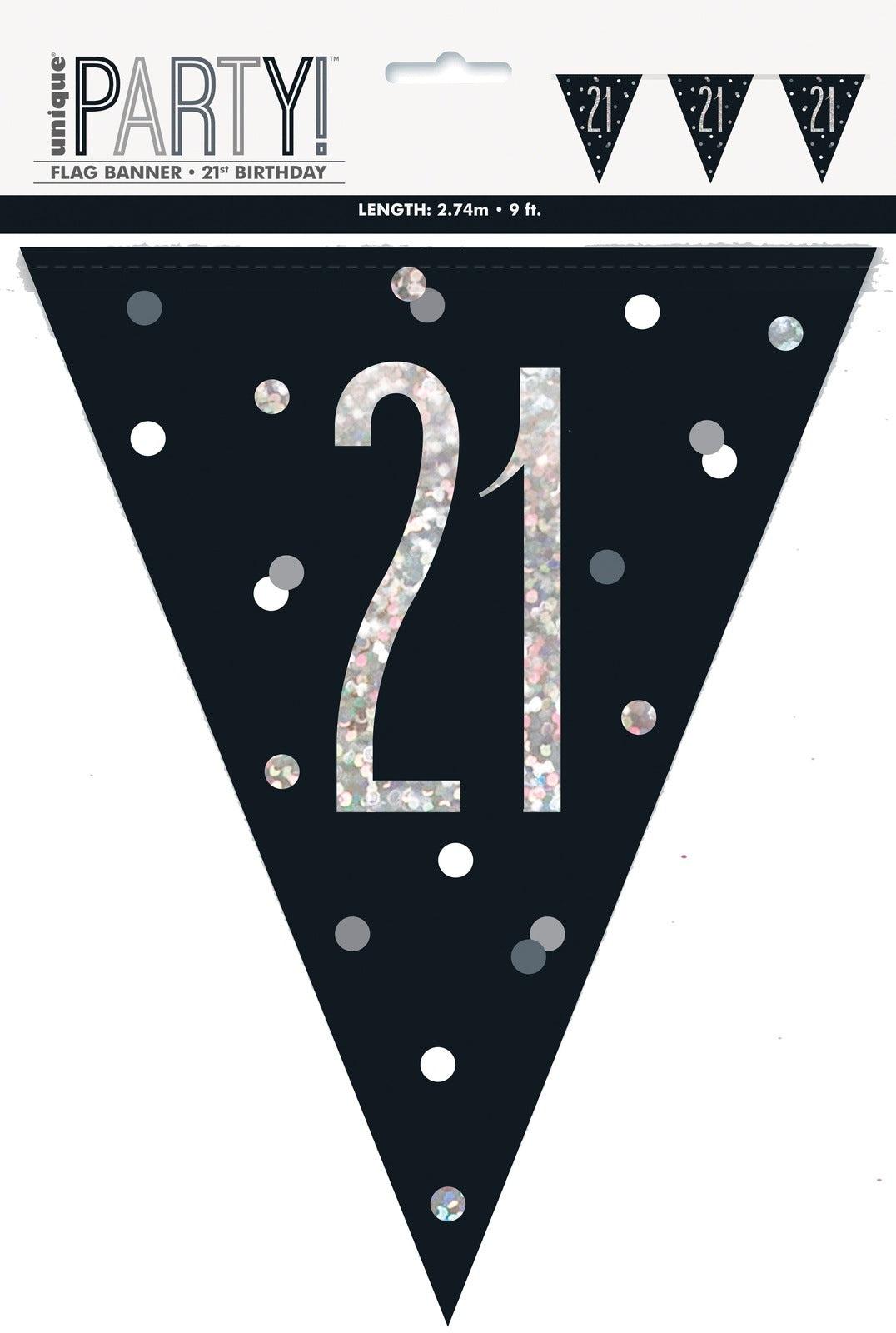 Black & Silver Prismatic Plastic Flag Banner 21st