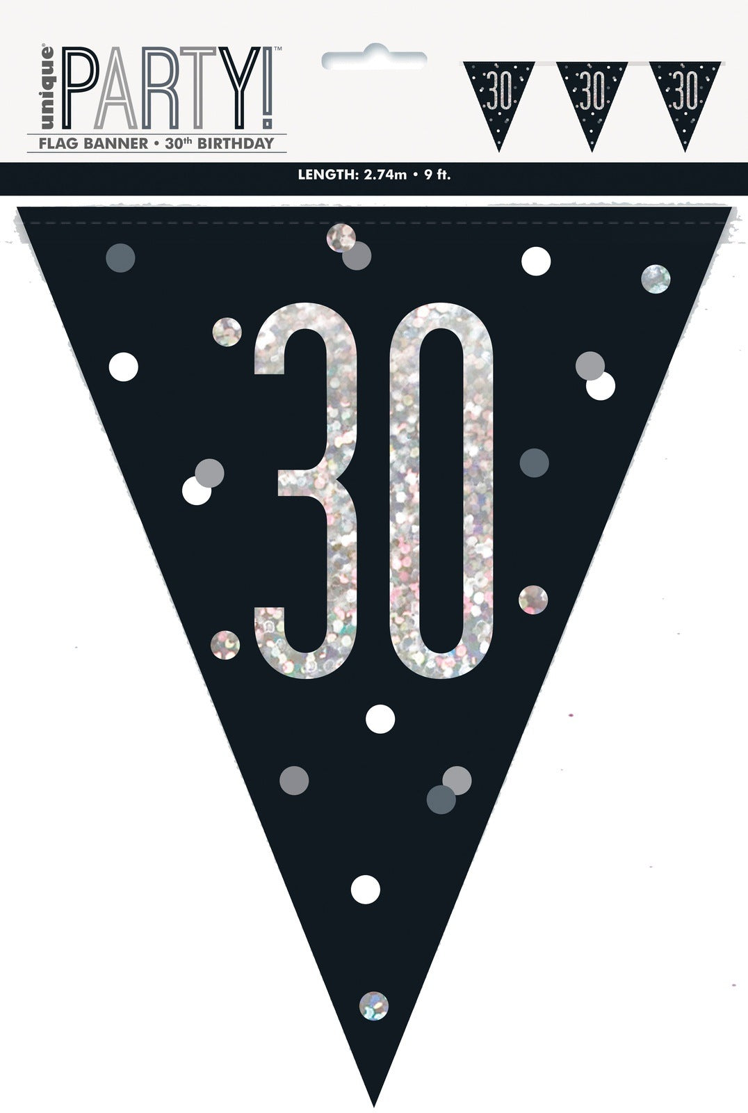 Black & Silver Prismatic Plastic Flag Banner 30th