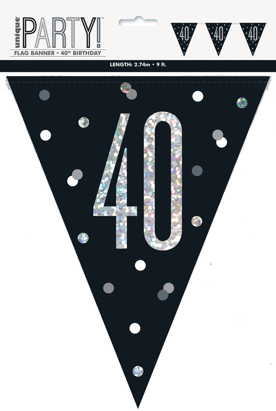 Black & Silver Prismatic Plastic Flag Banner 40th