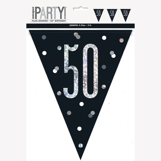 Black & Silver Prismatic Plastic Flag Banner 50th