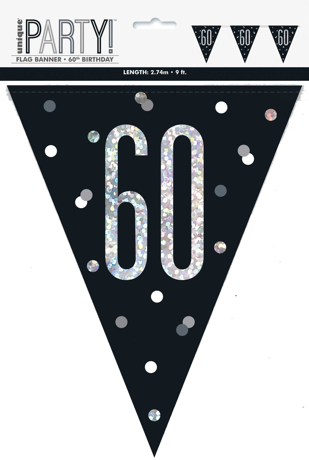 Black & Silver Prismatic Plastic Flag Banner 60th