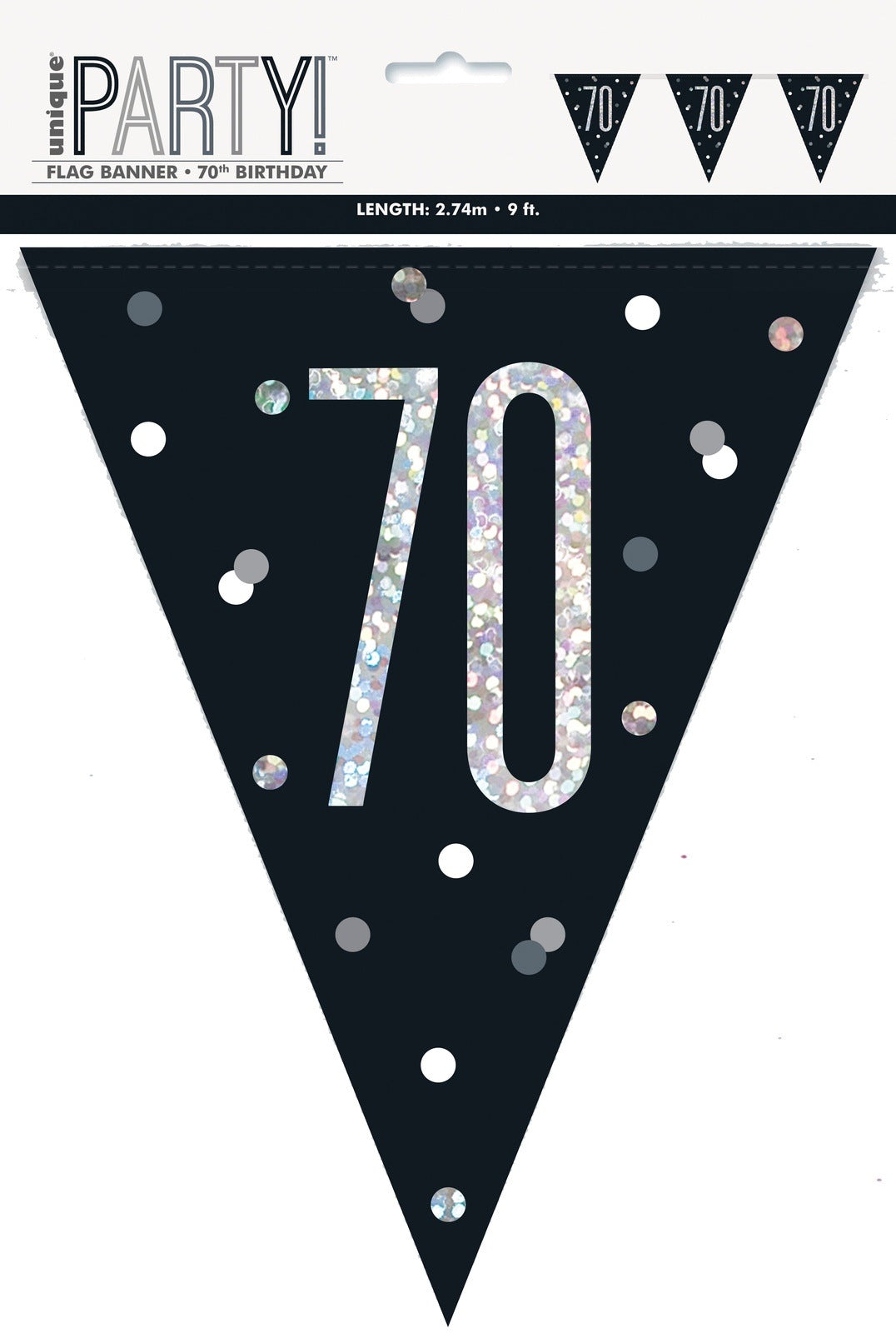 Black & Silver Prismatic Plastic Flag Banner 70th