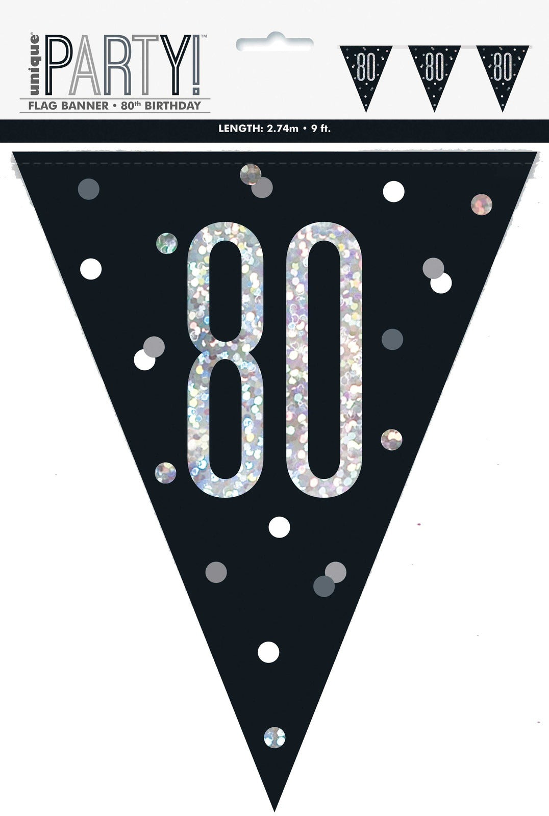 Black & Silver Prismatic Plastic Flag Banner 80th