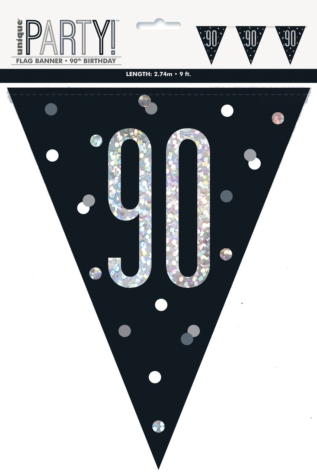 Black & Silver Prismatic Plastic Flag Banner 90th