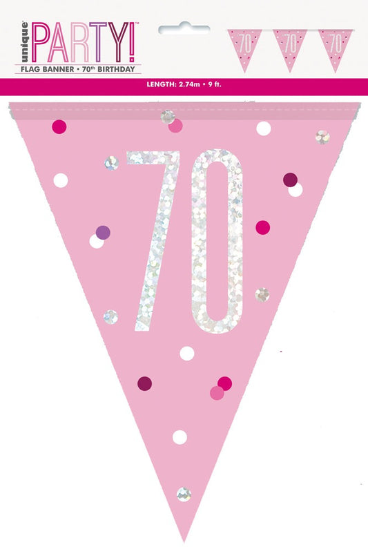 Pink & Silver Prismatic Plastic Flag Banner 70th