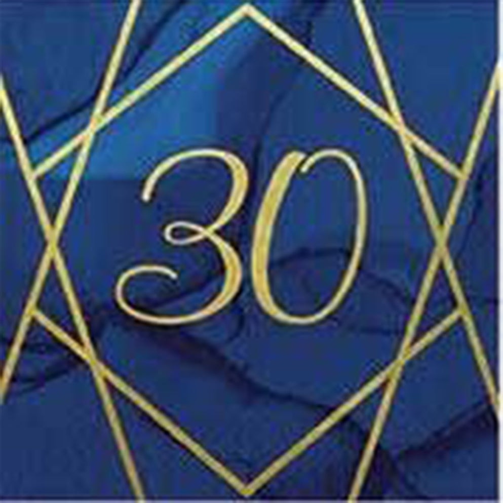 Navy and Gold Geode Lunch Napkins 3 ply Age 30 Foil Stamped