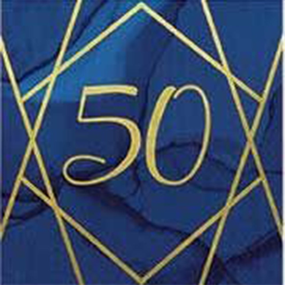 Navy and Gold Geode Lunch Napkins 3 ply Age 50 Foil Stamped