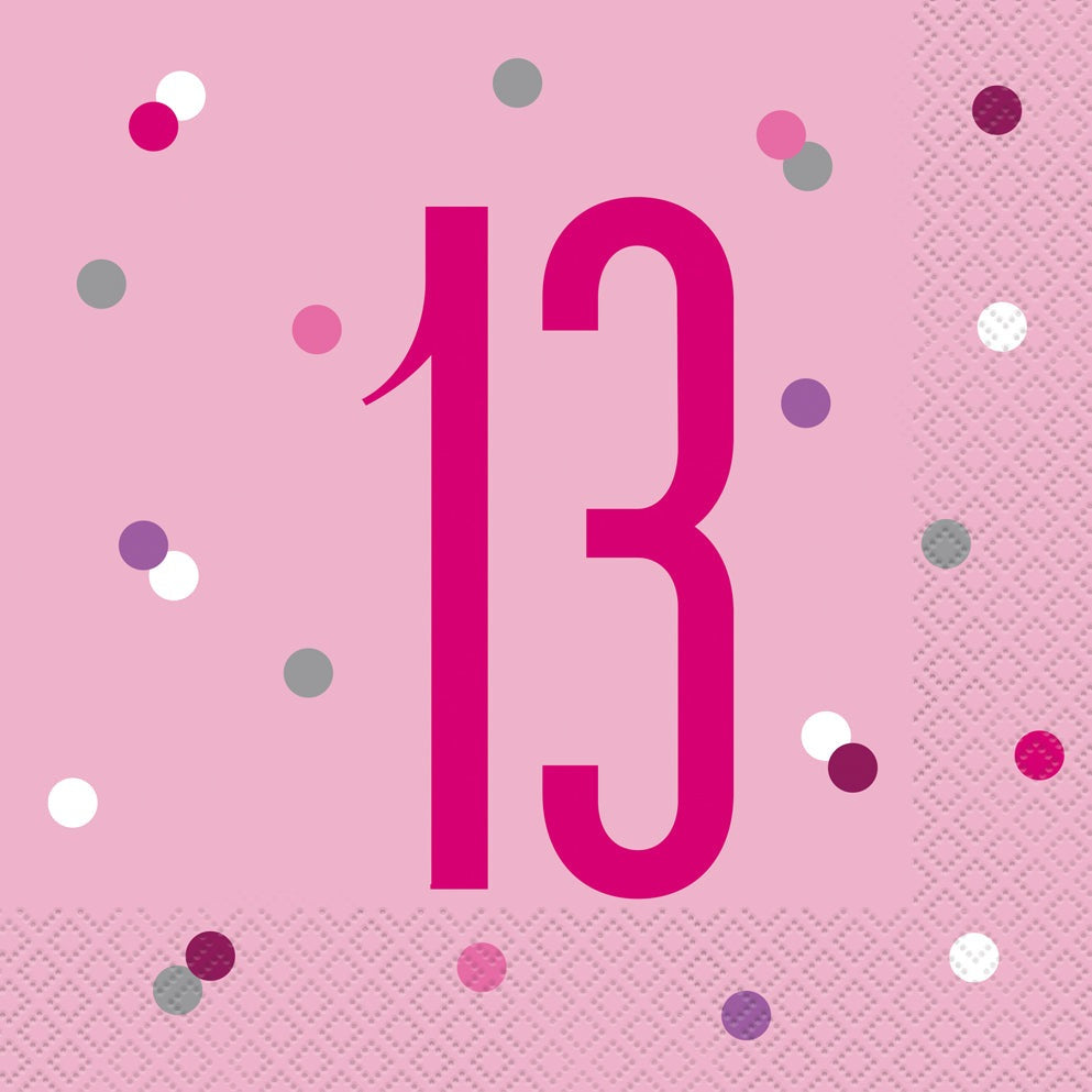 Pink & Silver Luncheon Napkins 13th