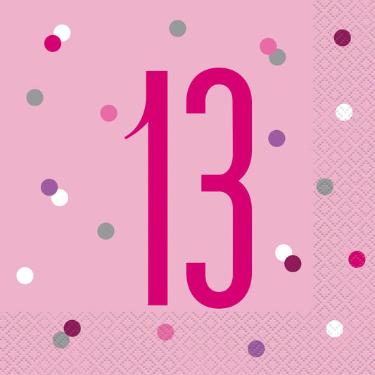 Pink & Silver Luncheon Napkins 13th