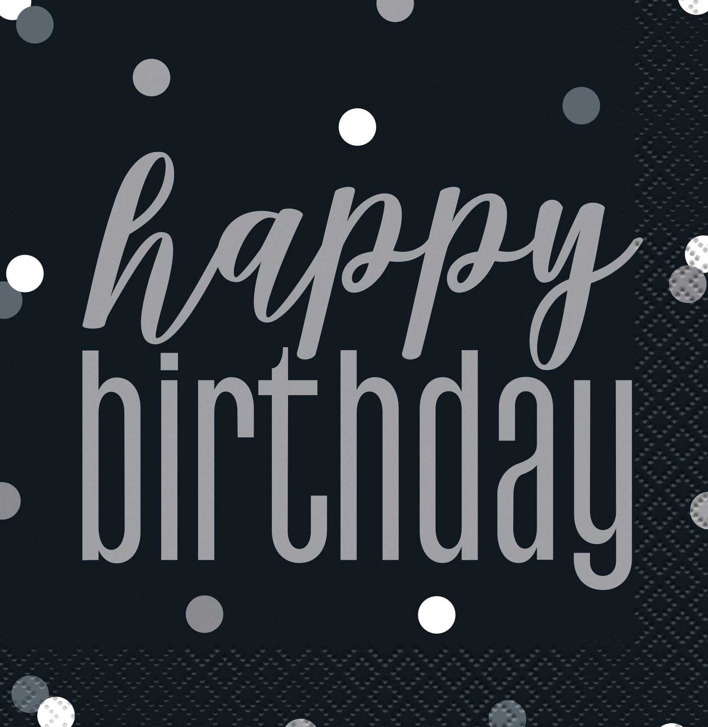 Black & Silver Happy Birthday Luncheon Napkins