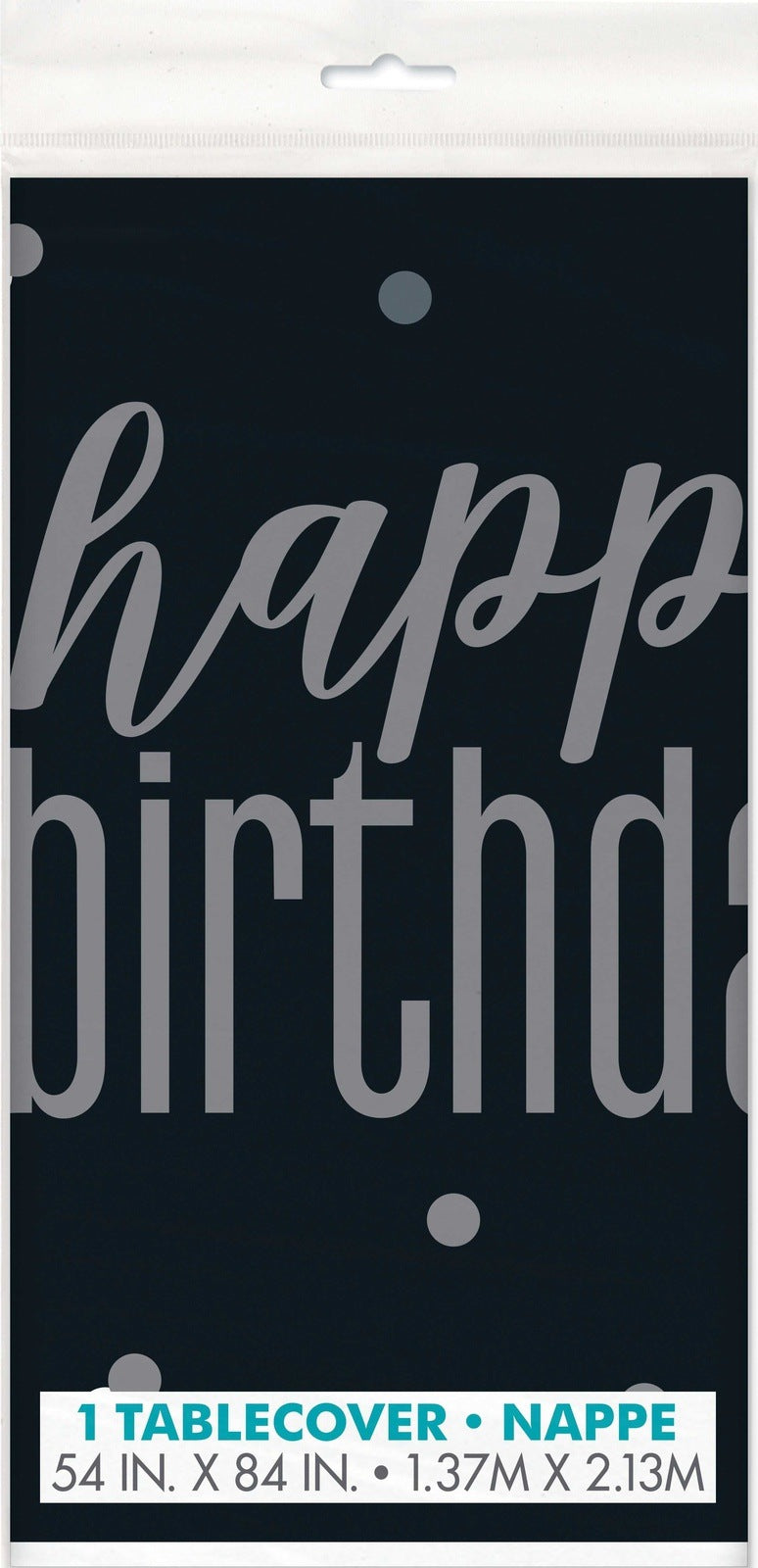 Black & Silver Happy Birthday Plastic Table Cover