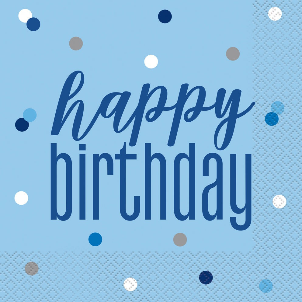 Blue & Silver Happy Birthday Luncheon Napkins