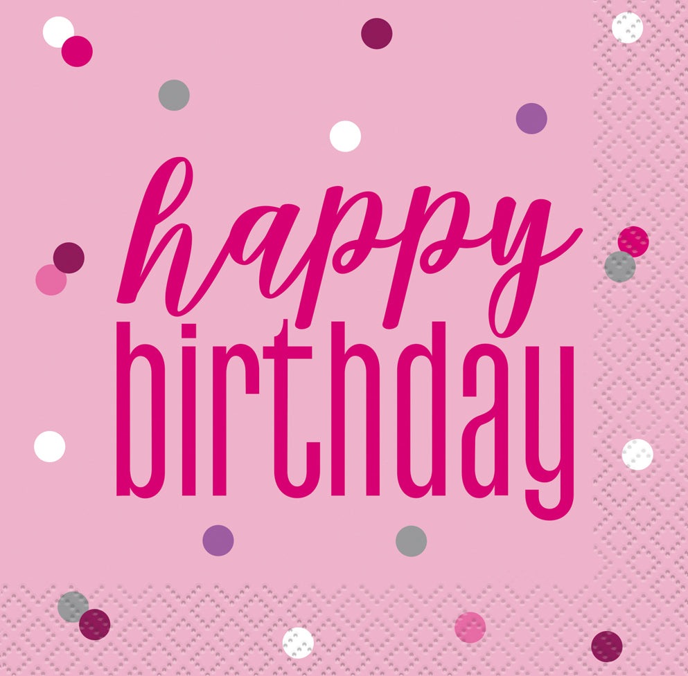 Pink & Silver Happy Birthday Luncheon Napkins