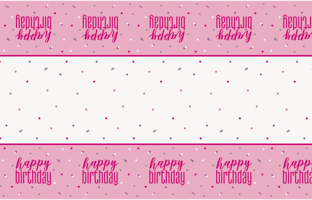 Pink Silver Happy Birthday Plastic Table Cover