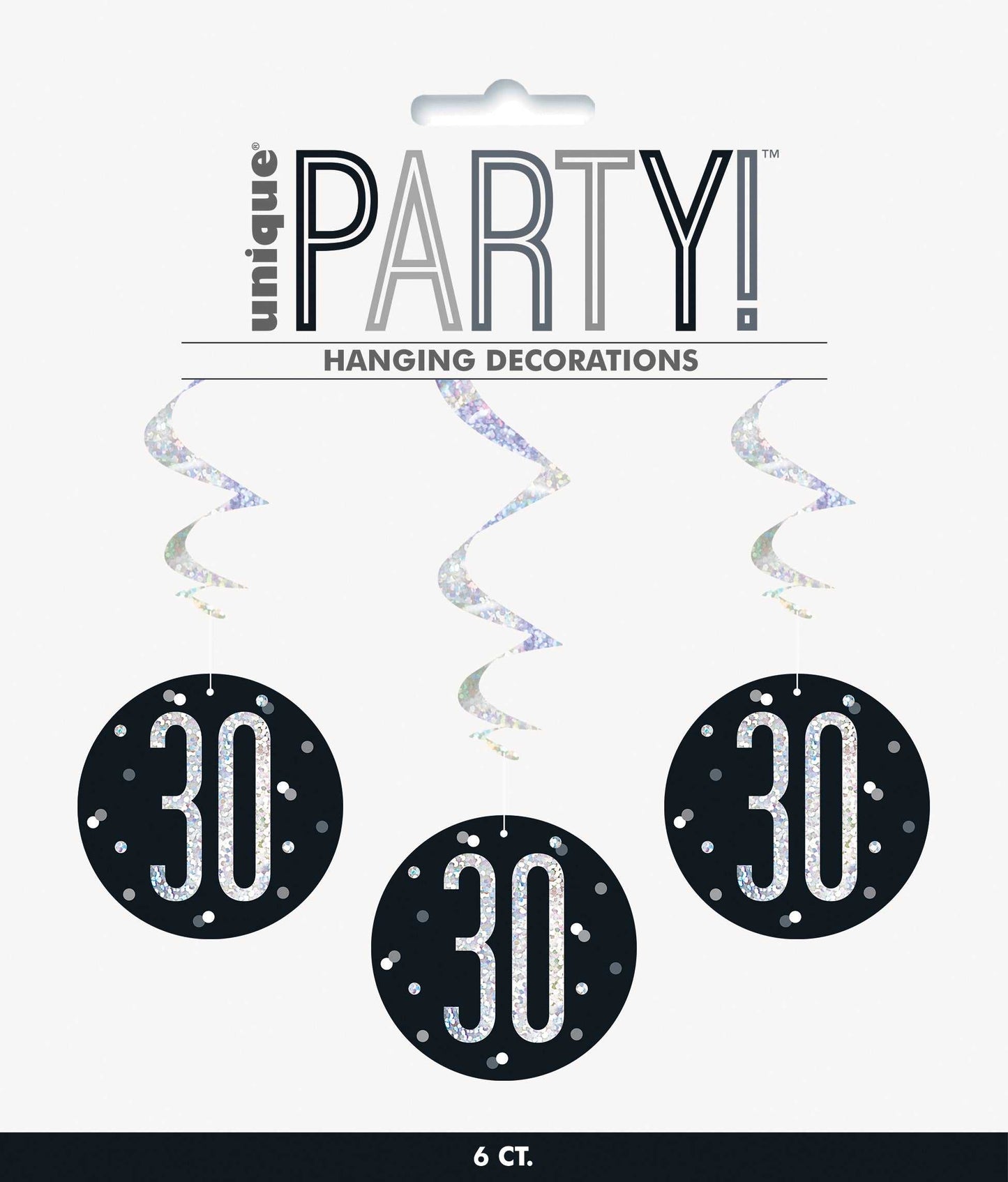Black & Silver Hanging Swirls 30th