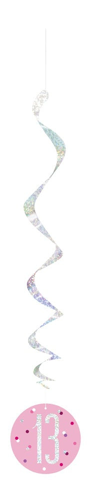 Pink & Silver Hanging Swirls 13th