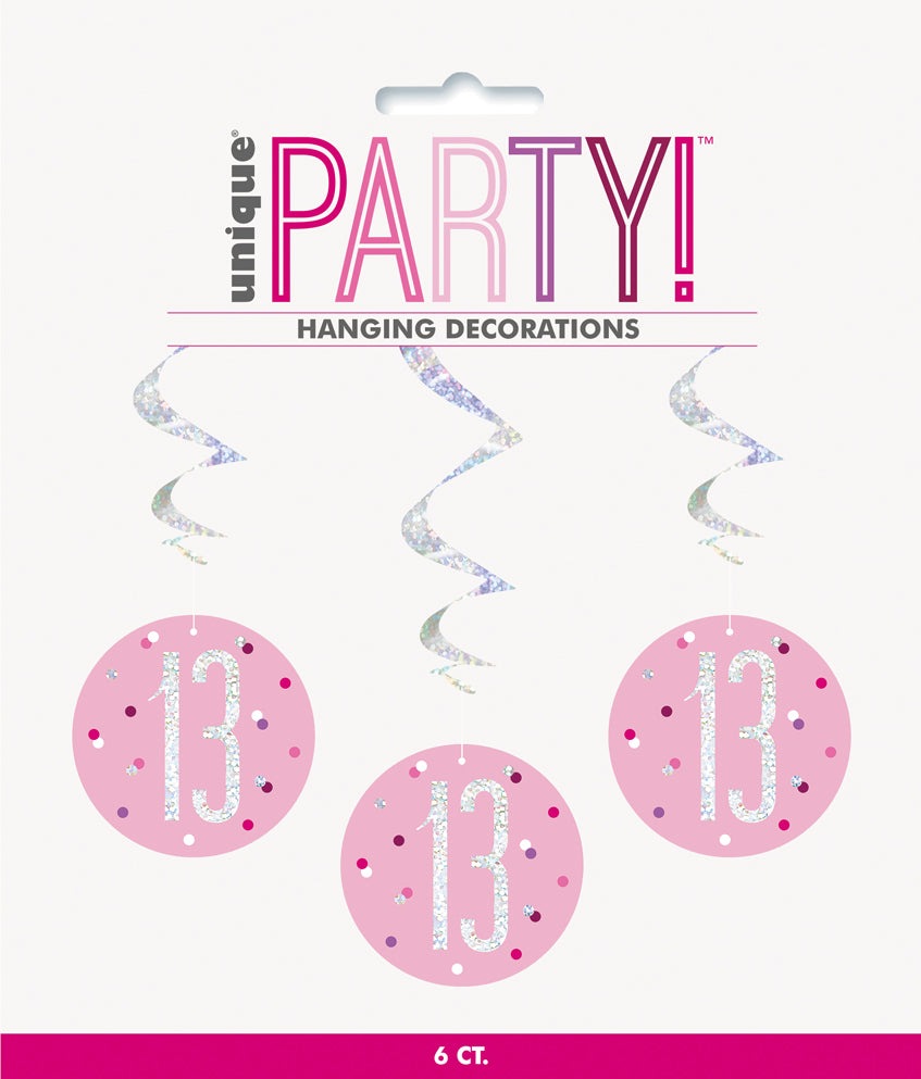 Pink & Silver Hanging Swirls 13th