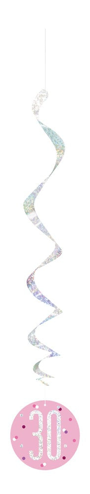 Pink & Silver Hanging Swirls 30th