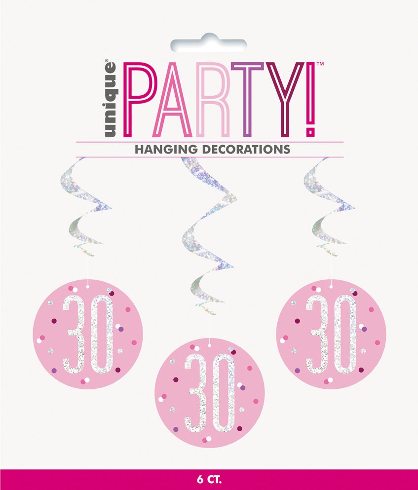 Pink & Silver Hanging Swirls 30th