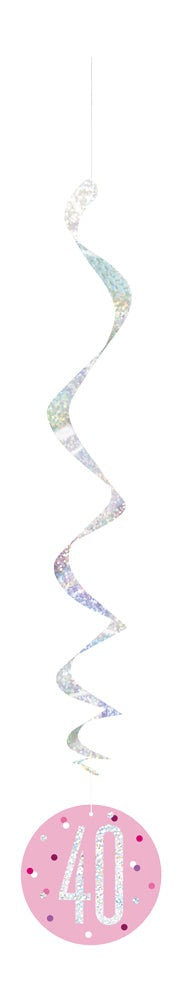 Pink & Silver Hanging Swirls 40th