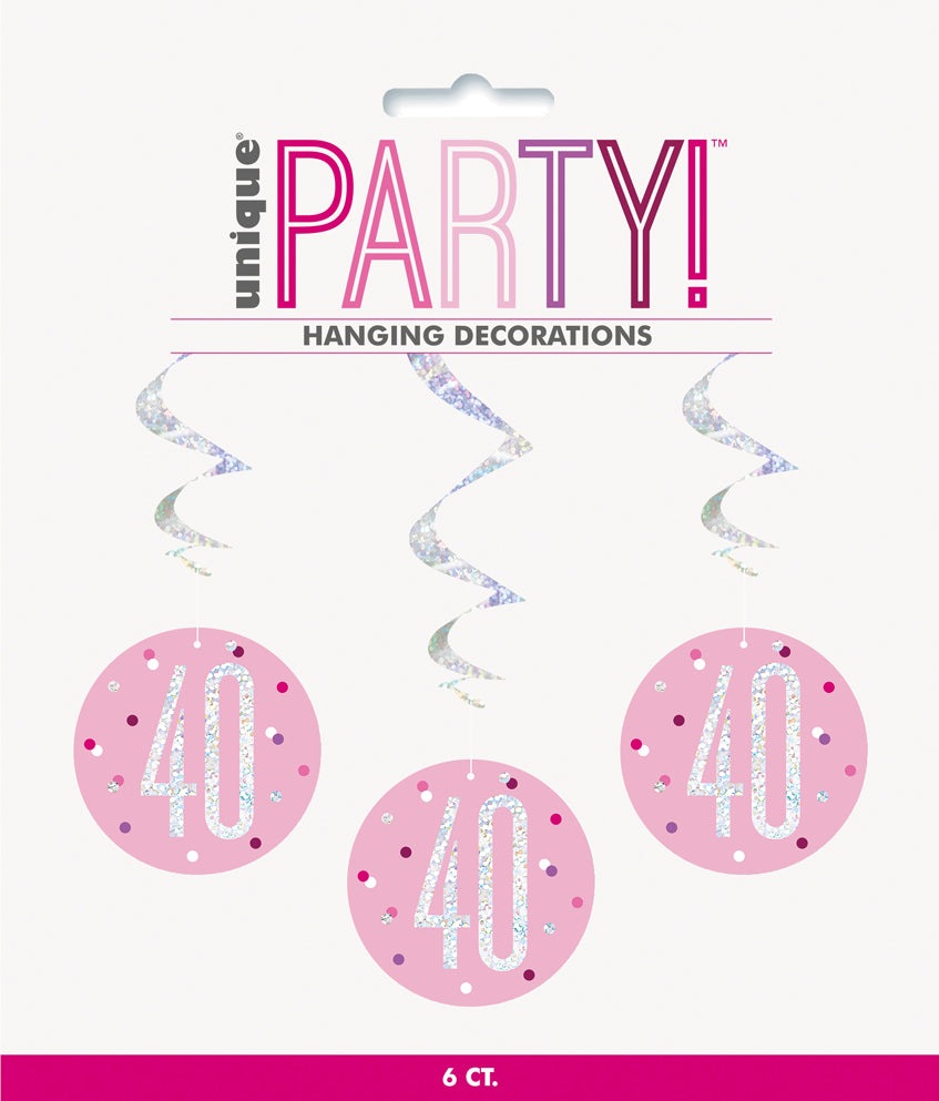 Pink & Silver Hanging Swirls 40th