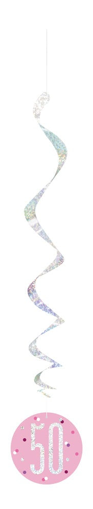 Pink & Silver Hanging Swirls 50th