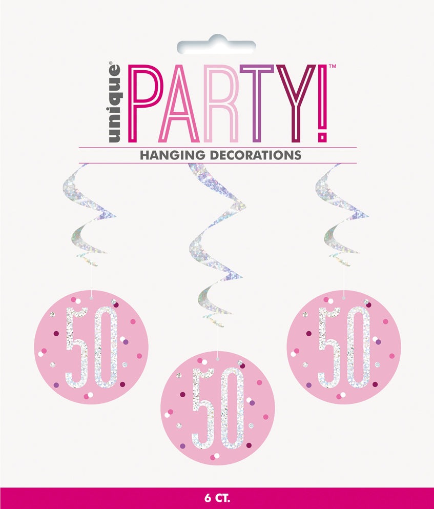 Pink & Silver Hanging Swirls 50th
