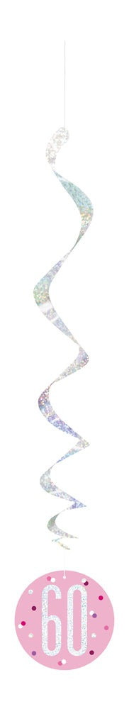 Pink & Silver Hanging Swirls 60th