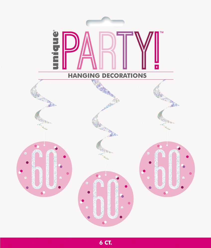 Pink & Silver Hanging Swirls 60th