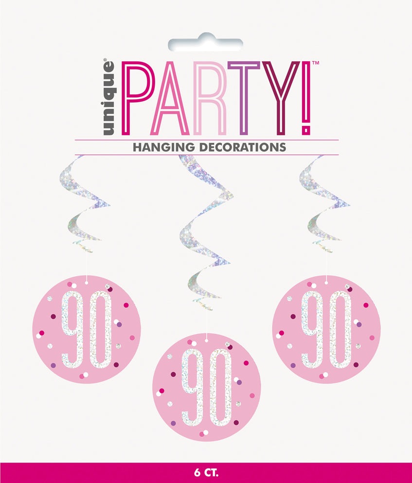 Pink & Silver Hanging Swirls 90th