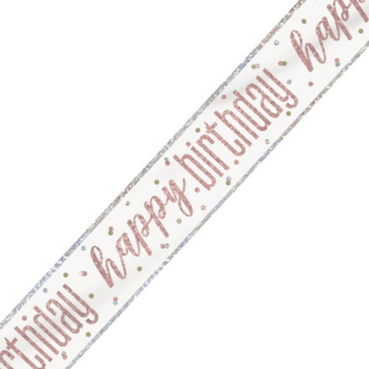 Rose Gold & Silver Prismatic Foil Banner Happy Birthday