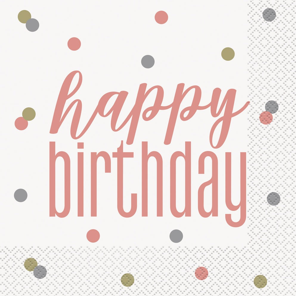 Rose Gold & Silver Happy Birthday Luncheon Napkins