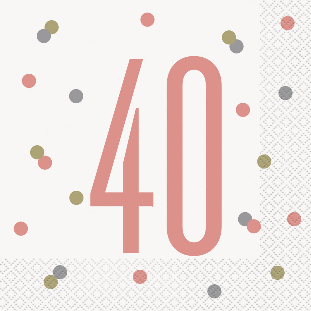 Rose Gold & Silver Luncheon Napkins 40th