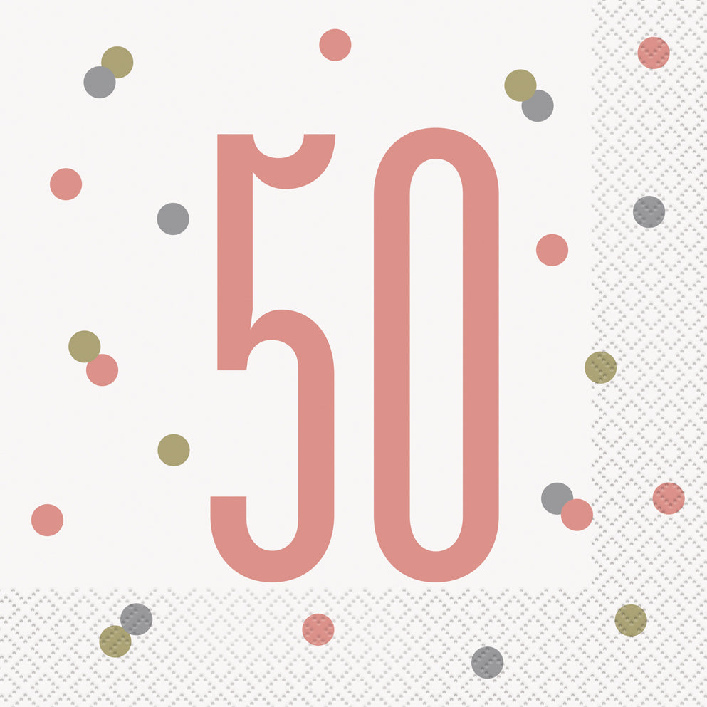 Rose Gold & Silver Luncheon Napkins 50th