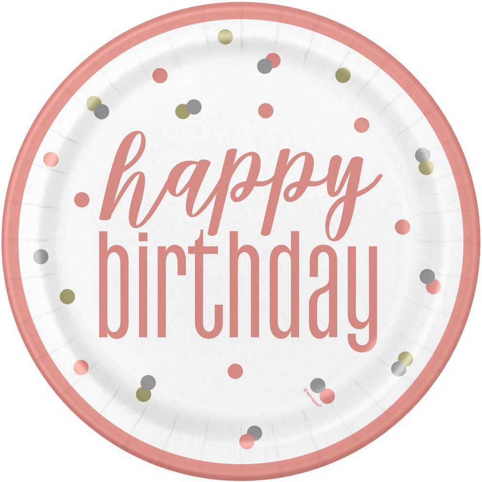 Rose Gold and Silver Happy Birthday Dinner Plates