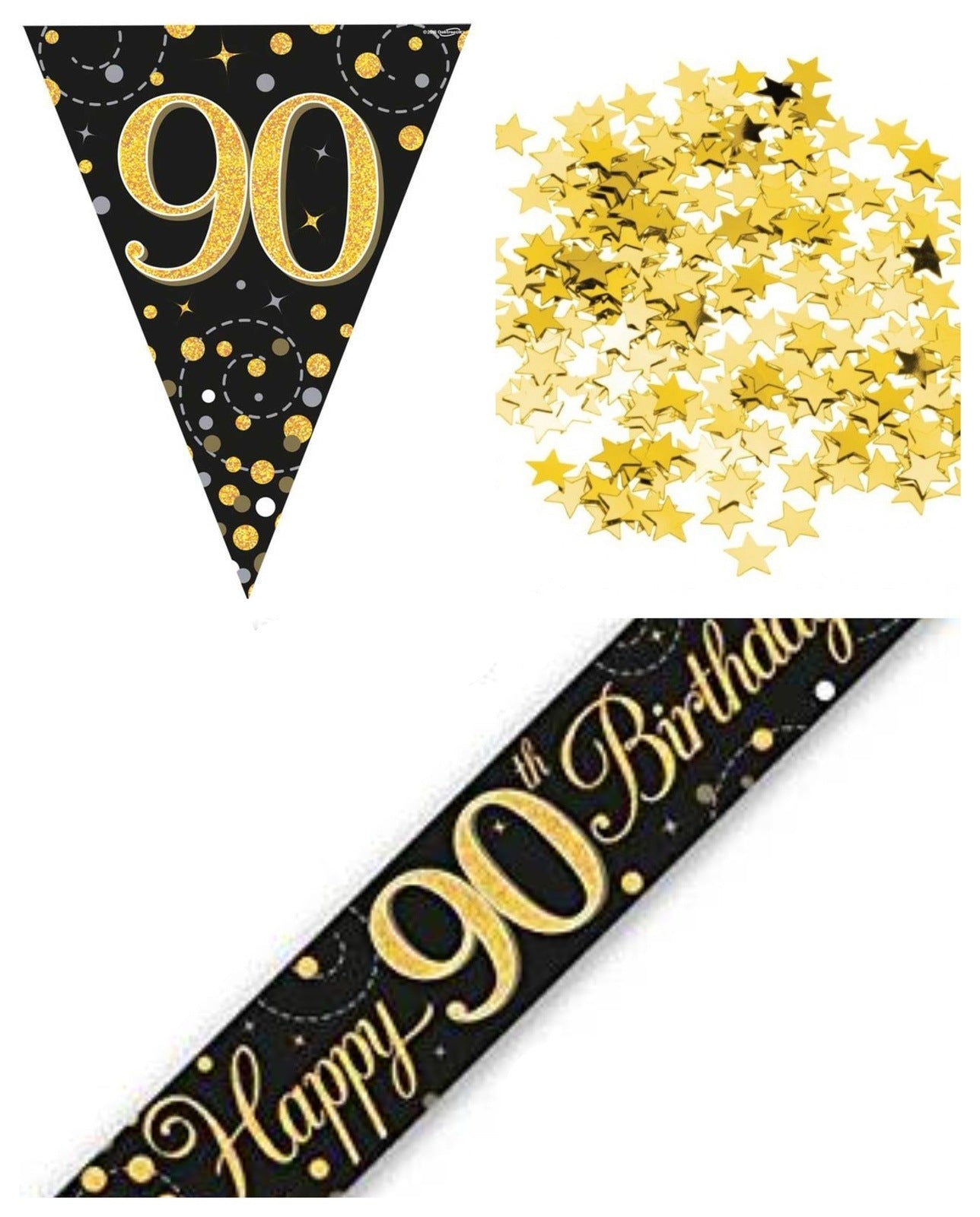 Black And Gold Bundle A Banner, Bunting, Confetti Ages 16 to 90