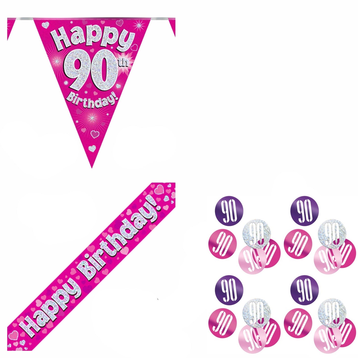 Pink Hearts Bundle A Banner, Bunting, Confetti Ages 1 to 90