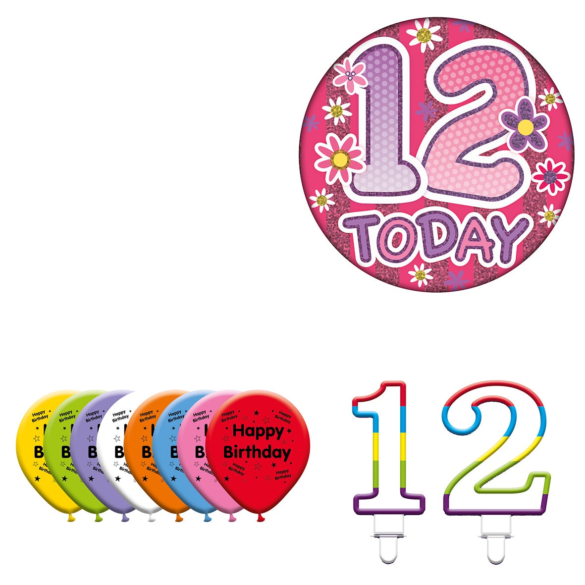 Various Designs Bundle F Balloon, Candle, Badge Ages 1 to 80