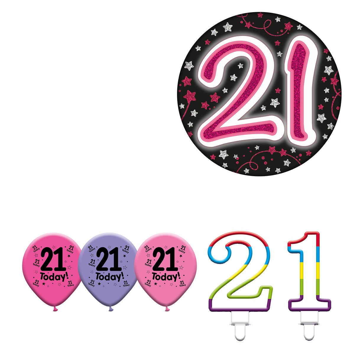 Various Designs Bundle F Balloon, Candle, Badge Ages 1 to 80