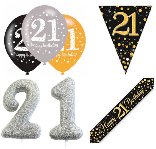 Black And Gold Bundle C Banner, Balloons, Candle, Bunting Ages 16 to 90