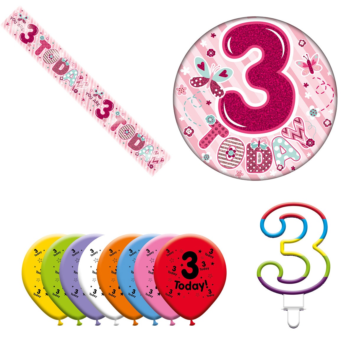 Various Designs Bundle J Banner, Balloon, Candle, Badge Ages 1 to 80