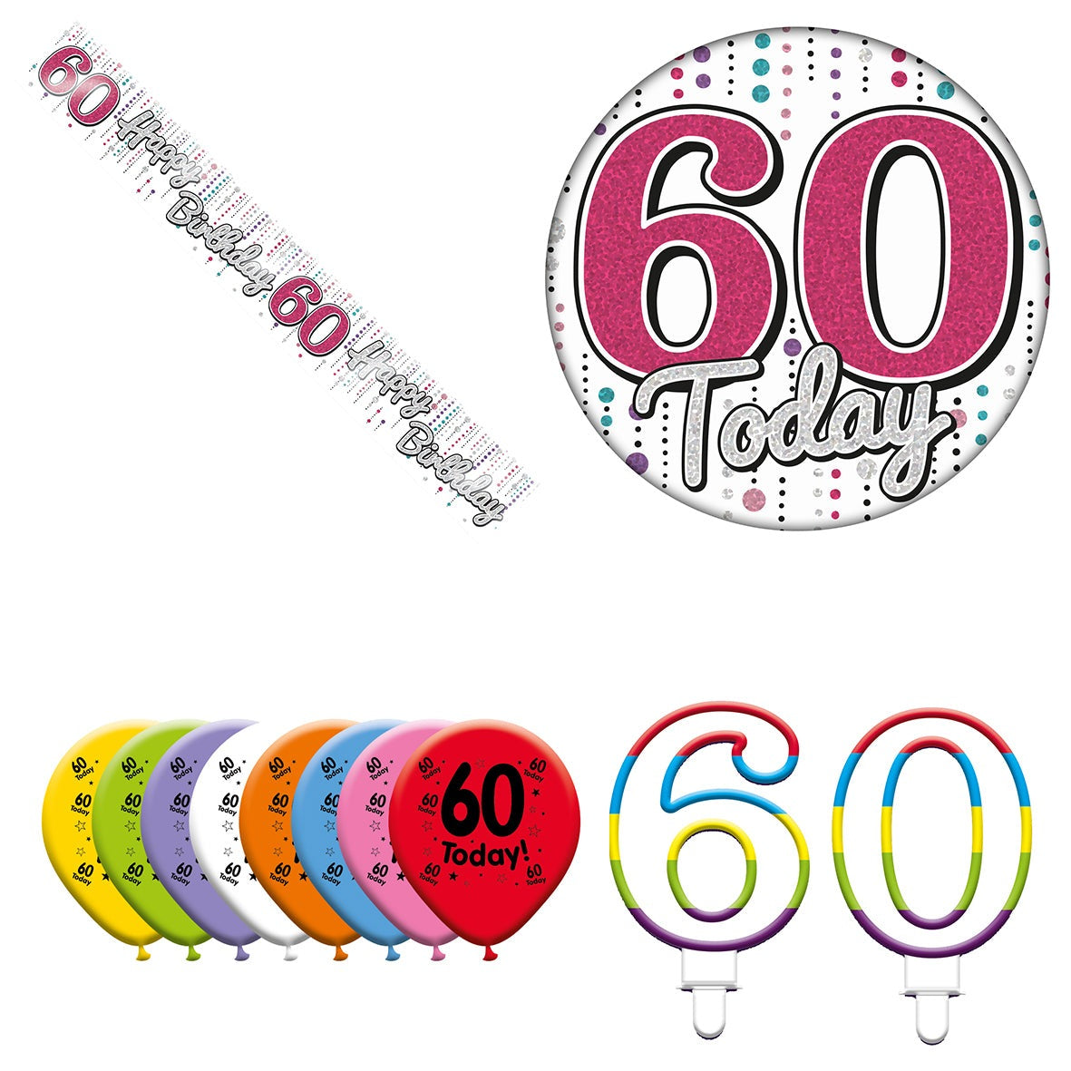 Various Designs Bundle F Balloon, Candle, Badge Ages 1 to 80