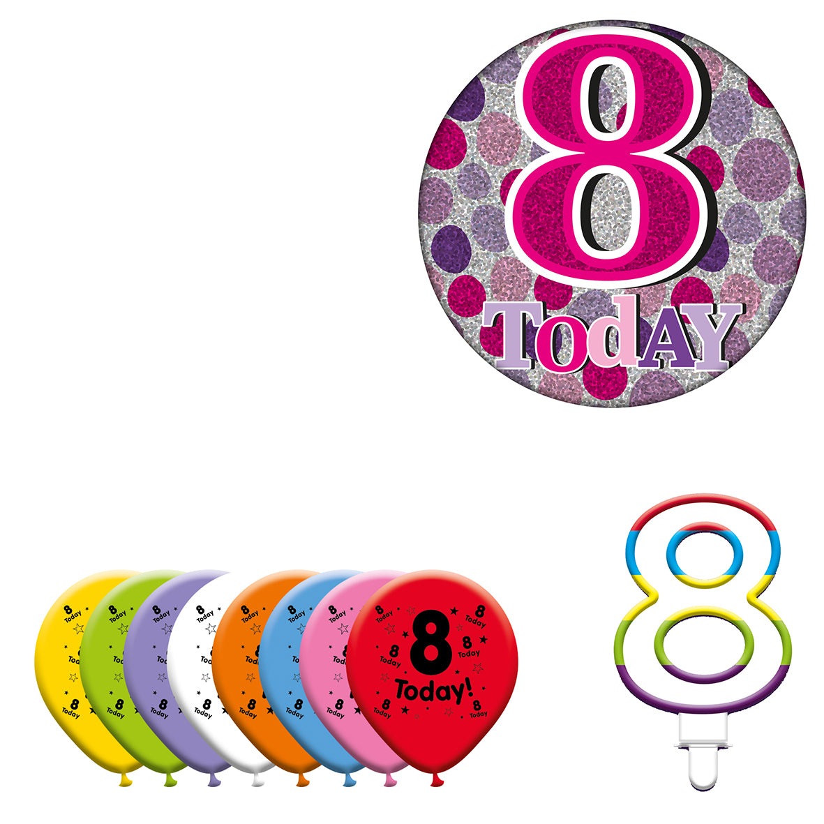 Various Designs Bundle F Balloon, Candle, Badge Ages 1 to 80