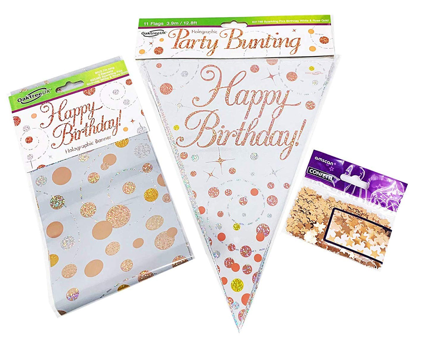 Rose Gold Bundle A Banner, Bunting, Confetti Ages 16 to 90